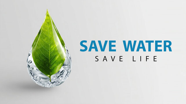 Natural water drop and leaf. Save Water Concept.