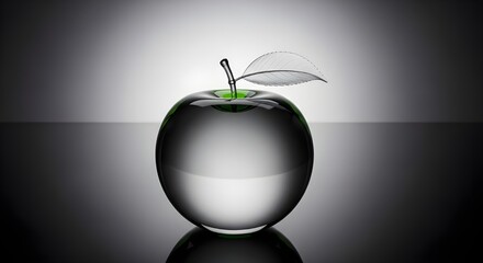 transparent colorless apple showpiece isolated on solid gray background texture