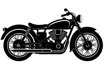 Obraz premium Vintage Classic Motorcycle – High-Contrast Black Vector Silhouette, Side Profile Illustration