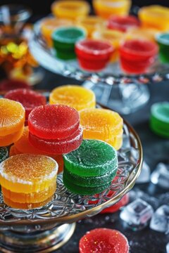 Colorful sweets in Cameroon flag colors for National Day. Festive yellow, red and green candy perfect for parties, decorations and holiday joy