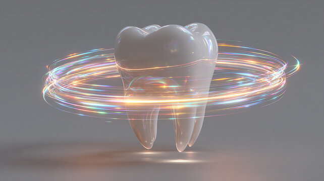 Protected Healthy Tooth in Circular Shield. Dental Care Concept.
