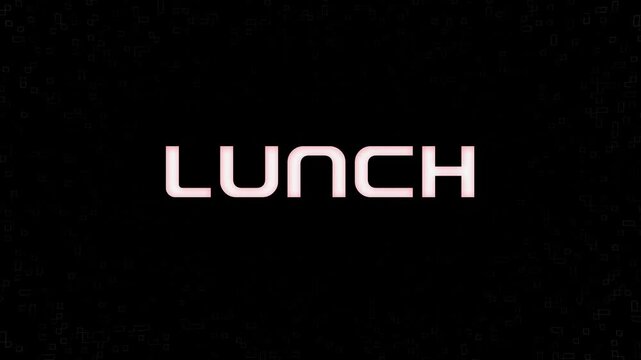 Electrified flashing LUNCH animated graphic in white yellow and black