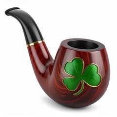 Elegant Wooden Smoking Pipe with Shamrock Design.