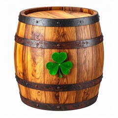 Wooden Barrel with Shamrock Decoration.