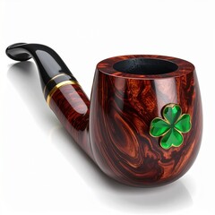 Elegant Wooden Smoking Pipe with Shamrock Emblem.