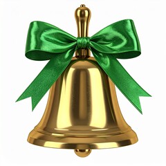 Golden Christmas Bell with Green Ribbon Bow.