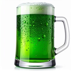 A refreshing mug of green beer with a frothy head.