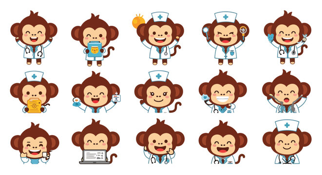 Monkey Doctors Cartoon Character Set
