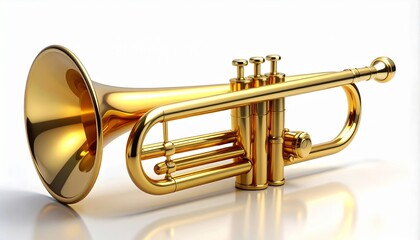 Fototapeta premium Golden Brass Trumpet Isolated on White