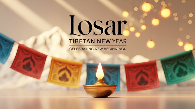 Losar Tibetan New Year Celebration Illustration with Butter Lamp