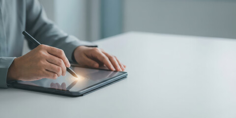 Document management system security privacy with sync efficiency encryption analyst technology file digital workflow verification upload approval access storage hand holding stylus tablet screen