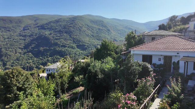 Panorama of Village of Kissos at Pelion Mountain, Thessaly, Greece