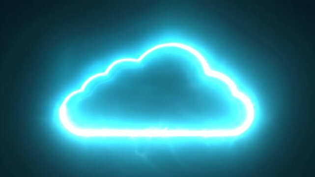 Glowing neon cloud on a black background, a futuristic design element with vibrant electric blue light