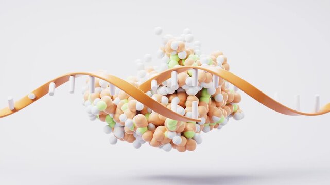 Dynamic 3d animation molecular structure of dna double helix and protein molecules, science motion