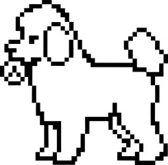 Fototapeta premium Pixel art poodle dog silhouette with curled tail and floppy ears in black and white outline