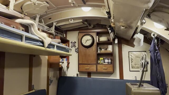 Vintage Submarine Dining and Living Quarters at Submarine Museum in Gosport, England