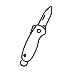 A pocket knife with a black outline on a white background silhouette vector outline icon use as a symbol, web graphic design, and infographic icon