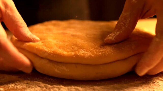 Hands Kneading Dough for Baking Bread.