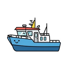 Obraz premium Cartoon Fishing Boat with Smiling Face.