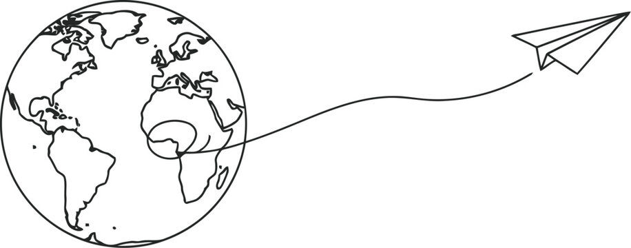 Paper plane flying around the earth illustration