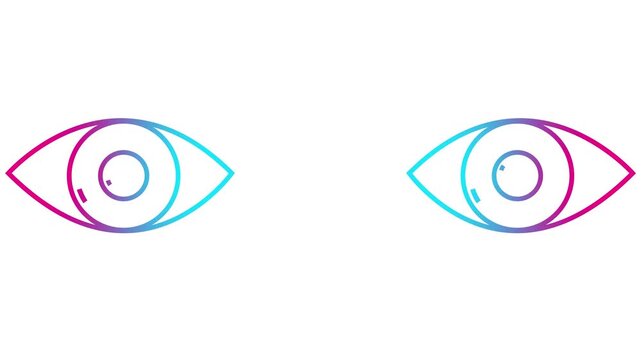Animated pink blue two eyes. Linear icon. Looped video. Vector illustration on white background.