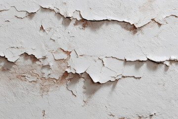 Obraz premium Cracked white wall showing layers of paint and plaster at an old building