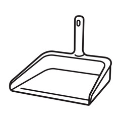 Obraz premium A dustpan with a handle is shown in a simple line drawing silhouette vector outline icon use as a symbol, web graphic design, and infographic icon