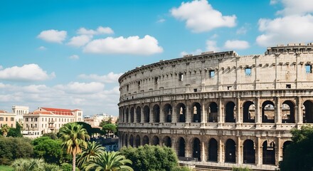 Fototapeta premium Ancient roman amphitheater under blue sky