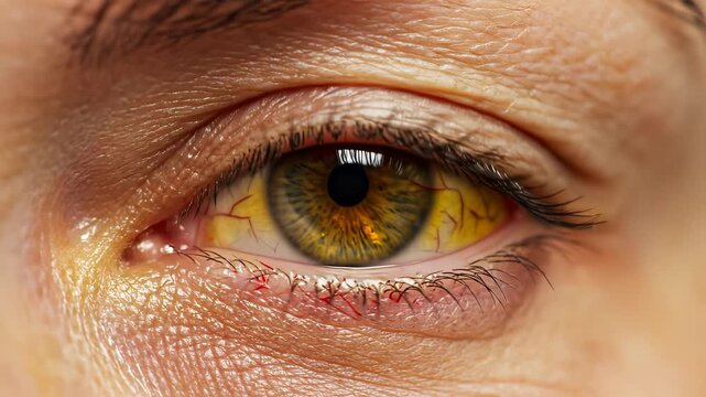 Closeup of a human eye with yellowish sclera