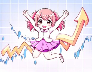 株式投資に成功して喜ぶ女の子