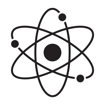 A simple black atom symbol on a white background silhouette vector outline icon use as a symbol, web graphic design, and infographic icon