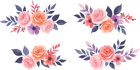 Fire and floral bouquet vector illustration with roses and leaves pattern
