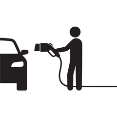Person Refueling Car in Simple Silhouette with Black Graphic Style on White Background for Transportation Illustration