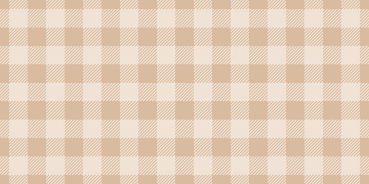 Gingham pattern, linen fabric texture. Seamless checkered background, beige cloth for plaid, tablecloth, blanket. Abstract striped pattern for home textiles. Brown fabric texture, vector illustration