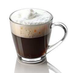 Glass Mug of Coffee with Foamy Top Isolated on White