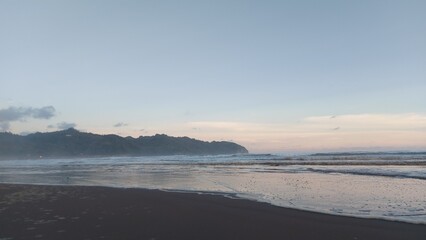 sunset over the river on sunset on the beach