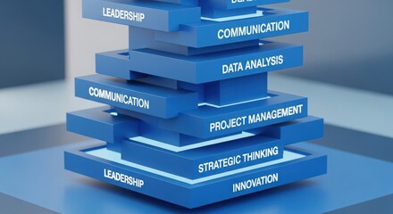 Blue panels symbolize information and leadership skills