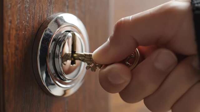 Hand inserting key into door lock
