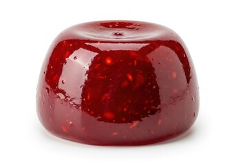 Red translucent jelly candy with glossy texture isolated on white background