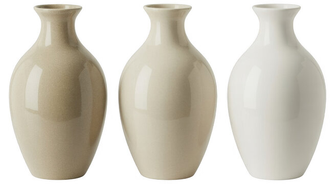 Three beige and white ceramic vases beige vases white vases isolated on a transparent background
