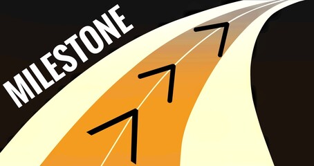 A stylized curved road with bold arrows and the word Milestone, symbolizing progress, growth, and steps toward goals.