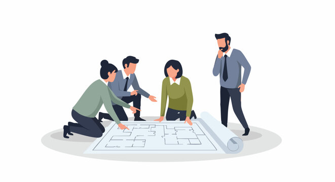 High-level executive team collaborating on a critical business strategy blueprint or complex project roadmap