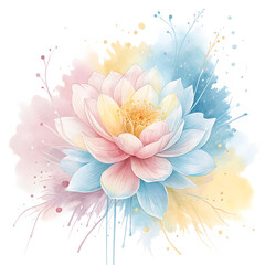 Beautiful Watercolor Lotus Flower with Pastel Colors and White Background