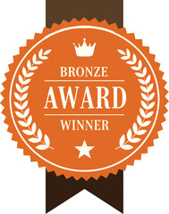 Elegant bronze award winner badge with a distinguished laurel wreath and crown design, symbolizing achievement and excellence