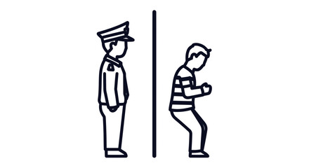 Fototapeta premium Police Officer and Prisoner Standing Apart.