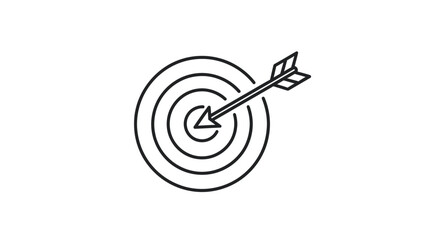 Simple Line Drawing of Dartboard with Arrow.