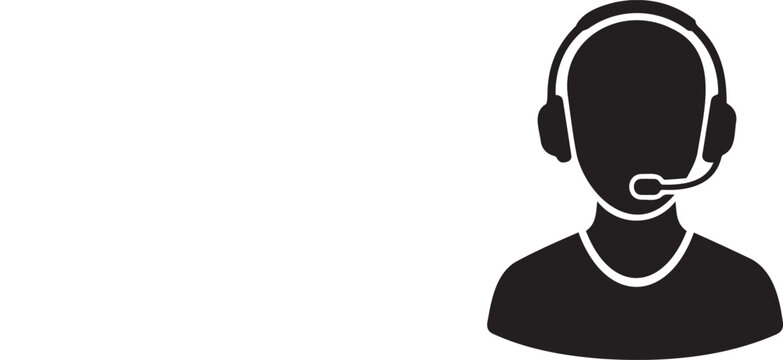 Black Vector Icon of Customer Service Representative with Headset