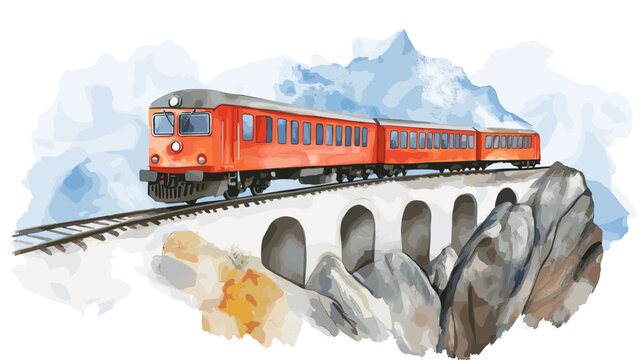 Devils Nose Train. Devils Nose Train hand drawn watercolor illustration