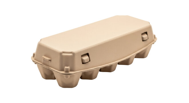 Beige cardboard egg carton isolated PNG, sustainable packaging for eggs on transparent background, eco-friendly food container