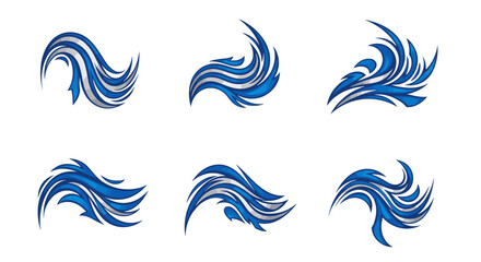 Naklejka premium A set of six blue wave icons in a modern flat design style on transparent background